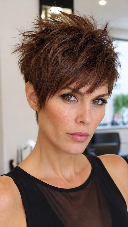 75 Stylish Pixie Haircuts for Thick Hair Cinnamon Chestnut Brunette Hair