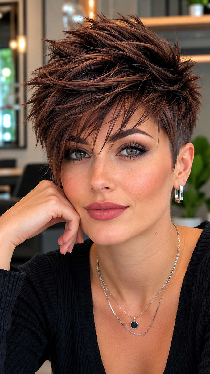 75 Stylish Pixie Haircuts for Thick Hair Cinnamon Mocha Espresso Hair