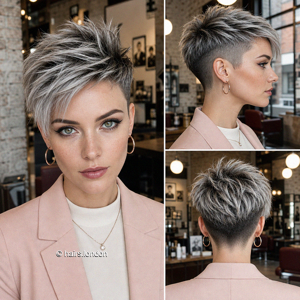 80 Cute Short Pixie Haircuts for a Blend of Femininity and Practicality Smoky Silver Ash Hair