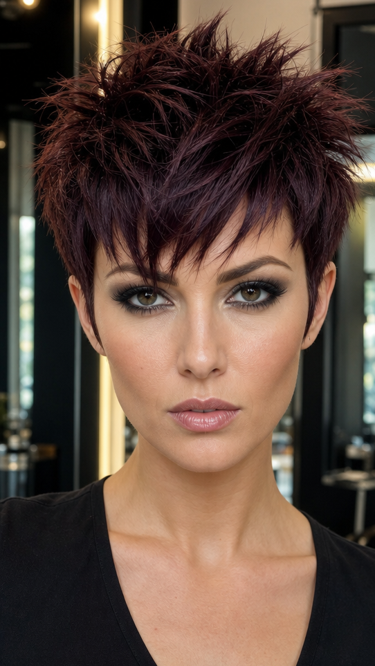 94 Short Shaggy, Spiky, and Edgy Pixie Hairstyles Smoky Plum Noir Hair