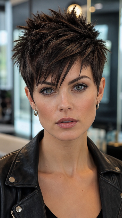94 Short Shaggy, Spiky, and Edgy Pixie Hairstyles Dark Espresso Mocha Hair
