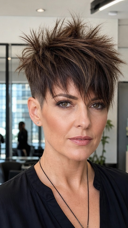 94 Short Shaggy, Spiky, and Edgy Pixie Hairstyles Smoky Espresso Mocha Hair