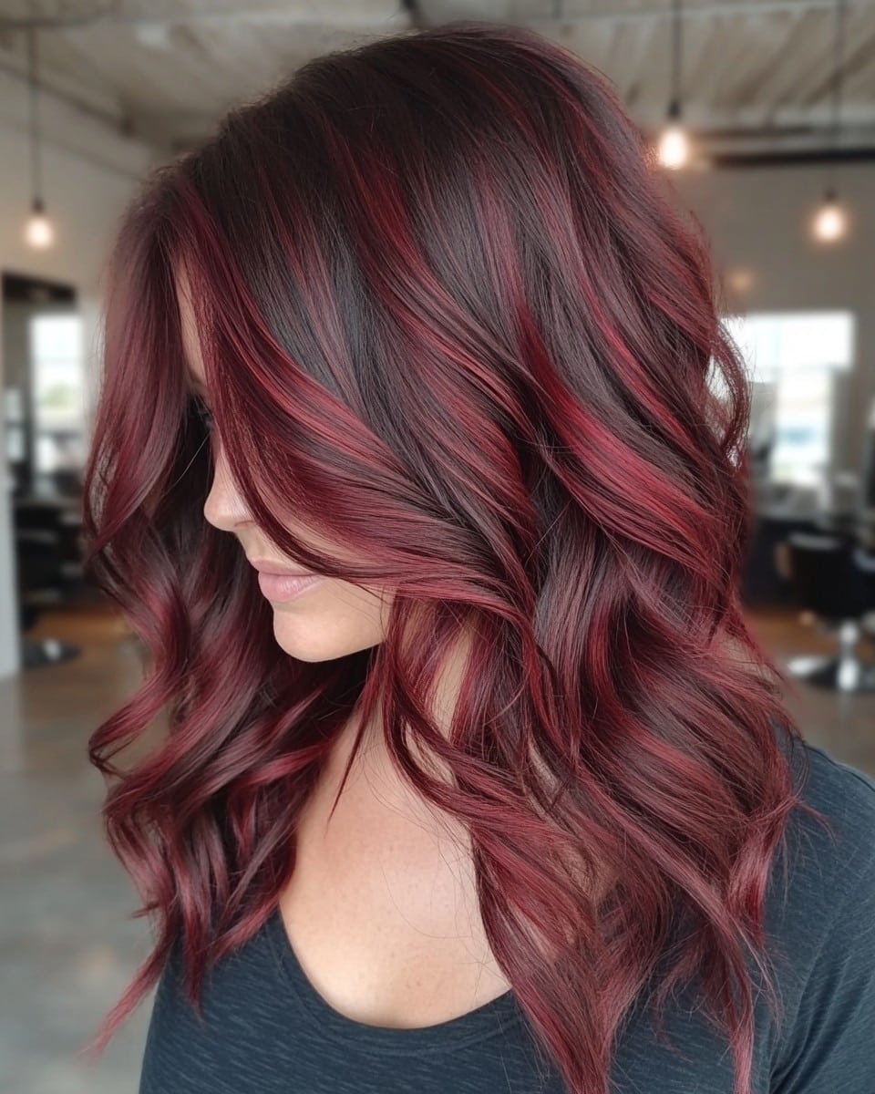 Dimensional Dark Red Balayage