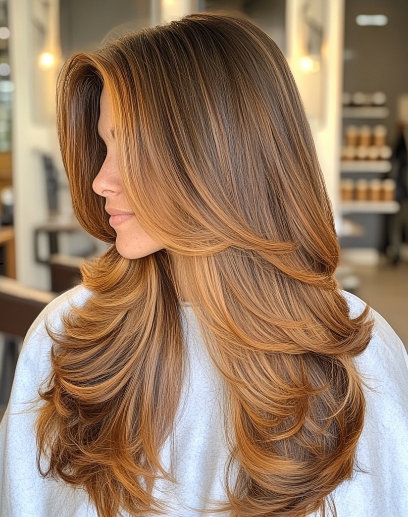 Golden Caramel Layers on Long Hair
