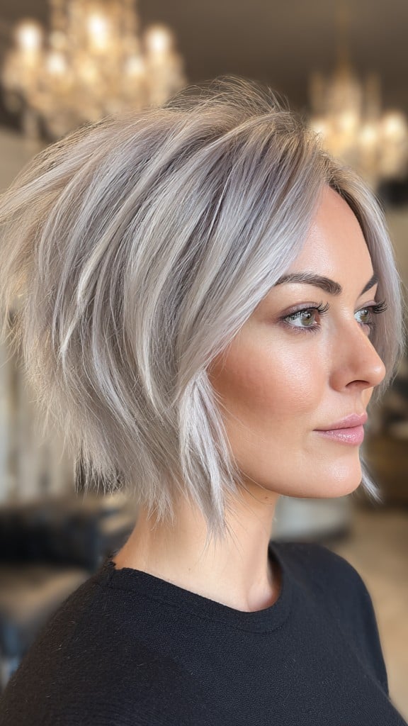 Silver Blonde Choppy Bob Hair