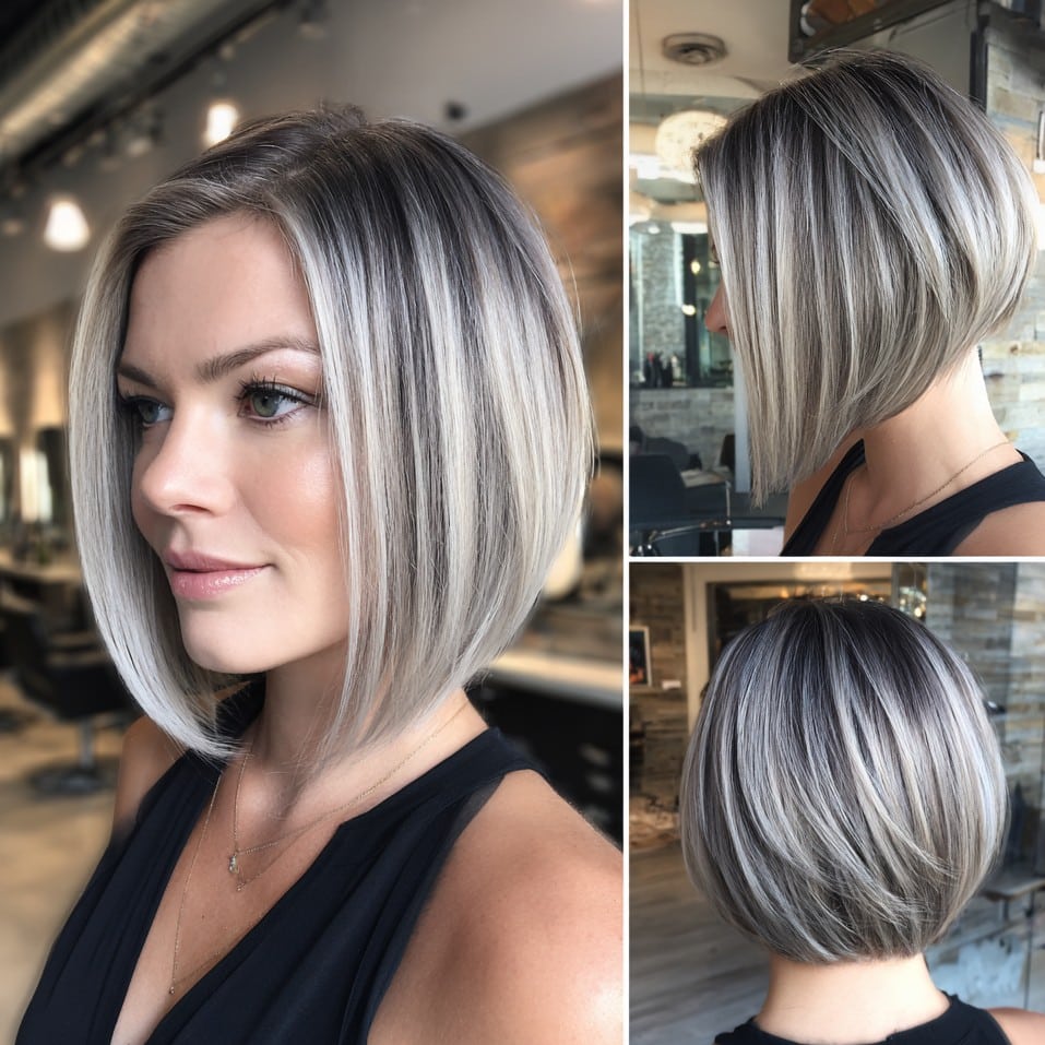 Smokey Silver A-Line Bob Hair