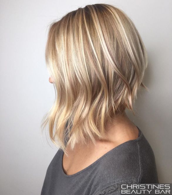 Angled Blonde Lob For Fine Hair