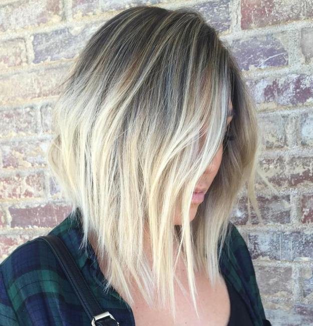 Angled Layered Blonde Lob