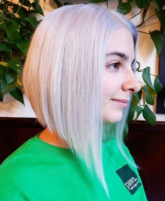 angled silver blonde bob