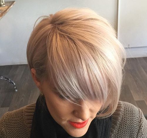 ash blonde bob with bangs