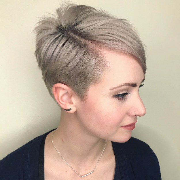 Ash Blonde Tapered Cut With Side Bangs