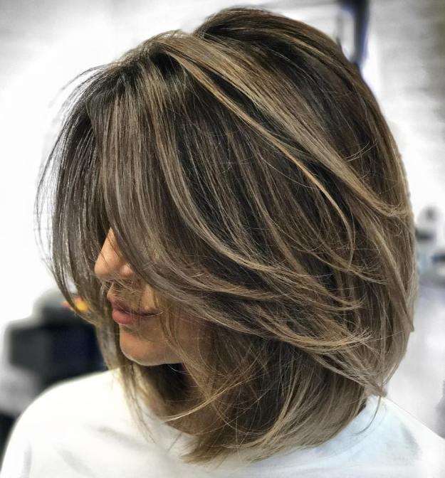 Ash Brown Balayage Lob With Layers