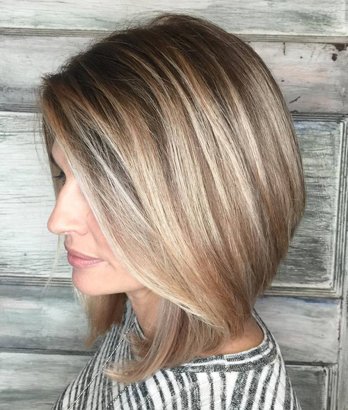 Ash brown bob with blonde balayage