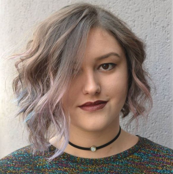 Asymmetrical Ash Blonde Wavy Bob