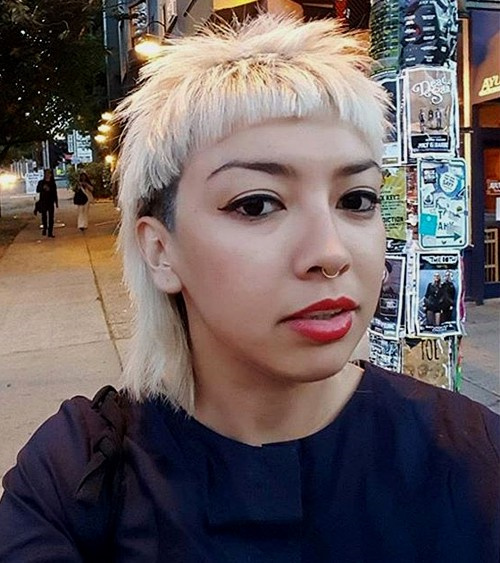 Black and Blonde Mullet with Cropped Bangs