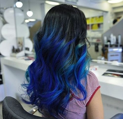 black hair with electric blue ombre highlights