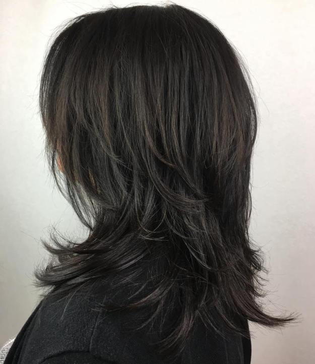 Black Mid-Length Shag Hairstyle