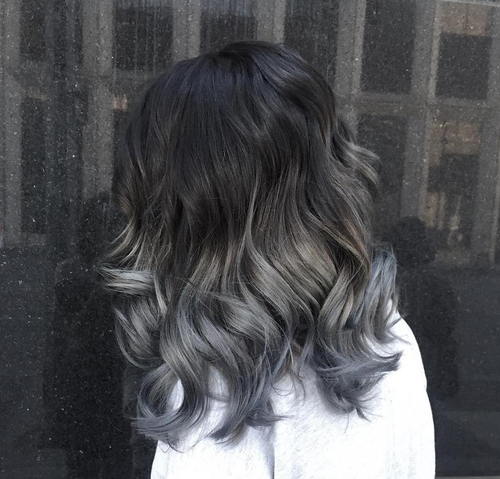 black to gray medium-length ombre hair