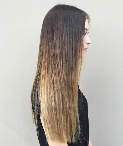 black to light brown long straight ombre hair