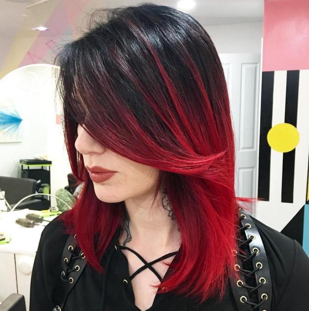 Black To Red Ombre Balayage