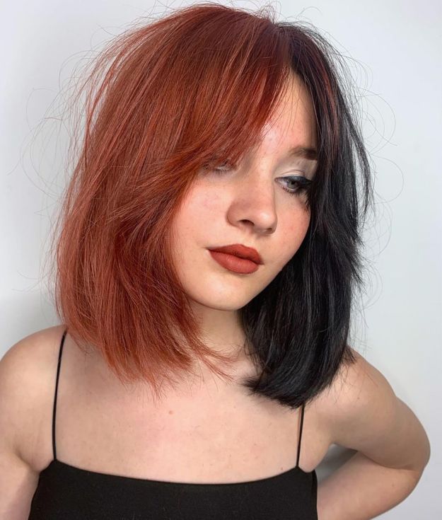 Block Colored Bob with Long Curtain Bangs