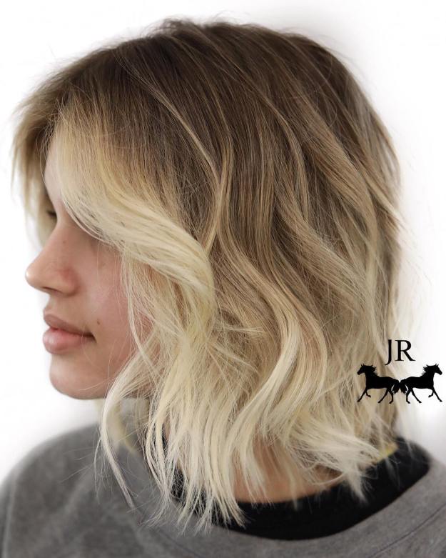 Blonde Balayage Bob With Dark Roots