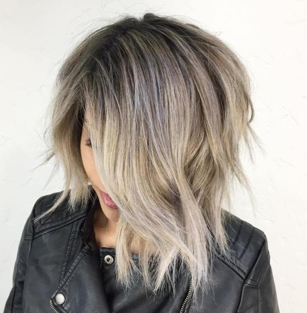 Blonde Balayage Choppy Asymmetrical Bob