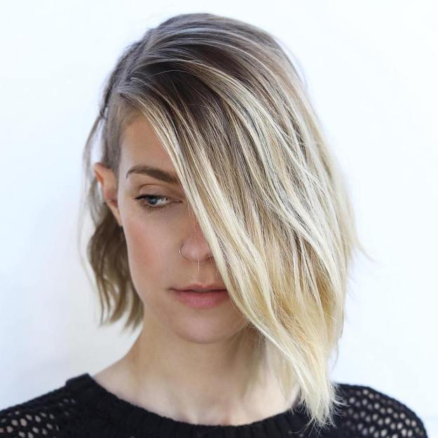 Blonde Side-Parted Asymmetrical Bob