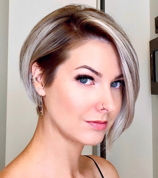 Blonde Undercut Bob with Shadow Roots