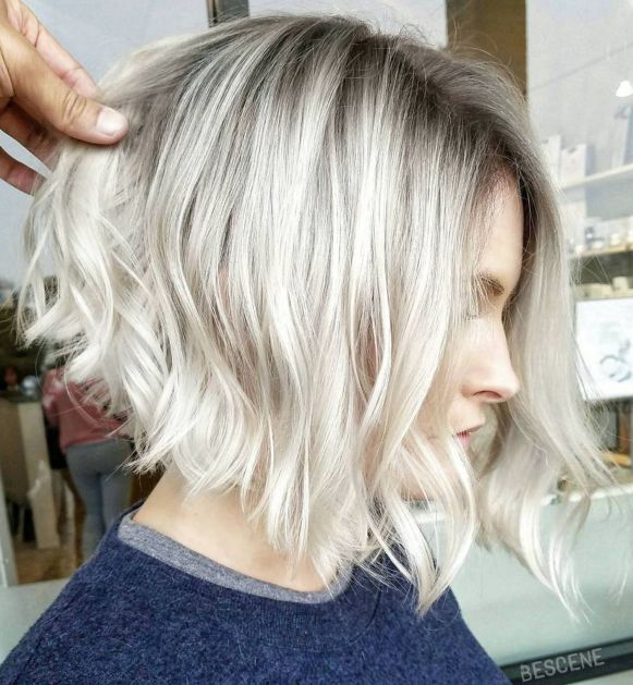 Blonde Wavy Angled Bob