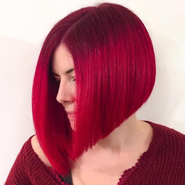 Blunt Cherry Red Angled Bob