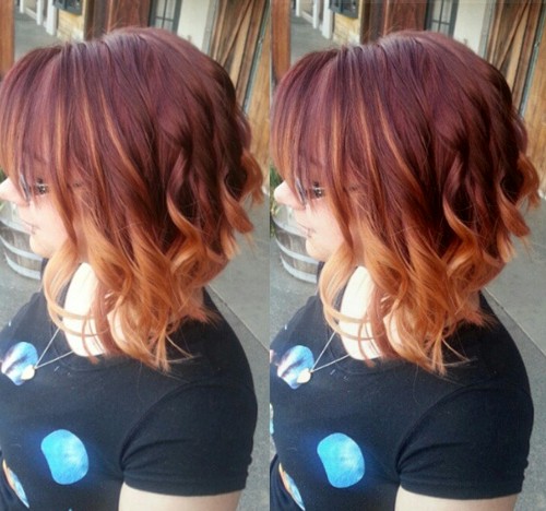 Bob with Burgundy to Pastel Orange Ombre