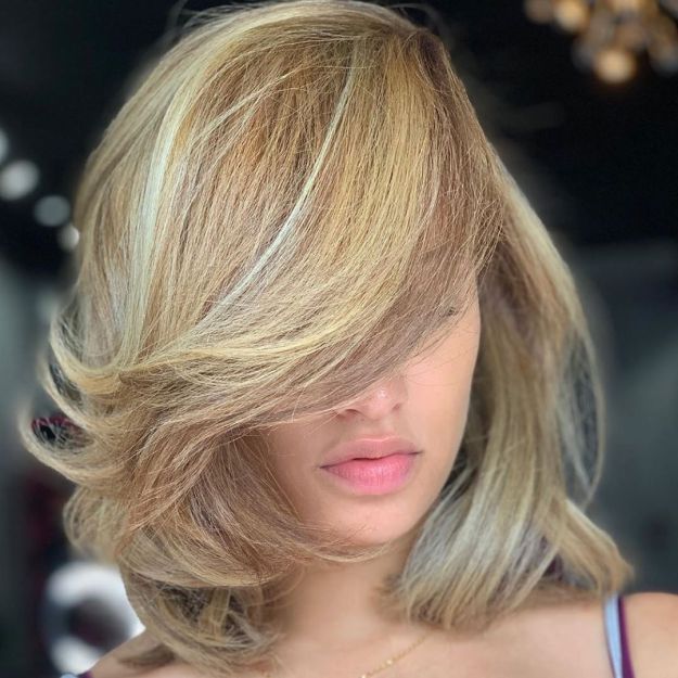 Bronde Piece-y Lob with Golden Highlights