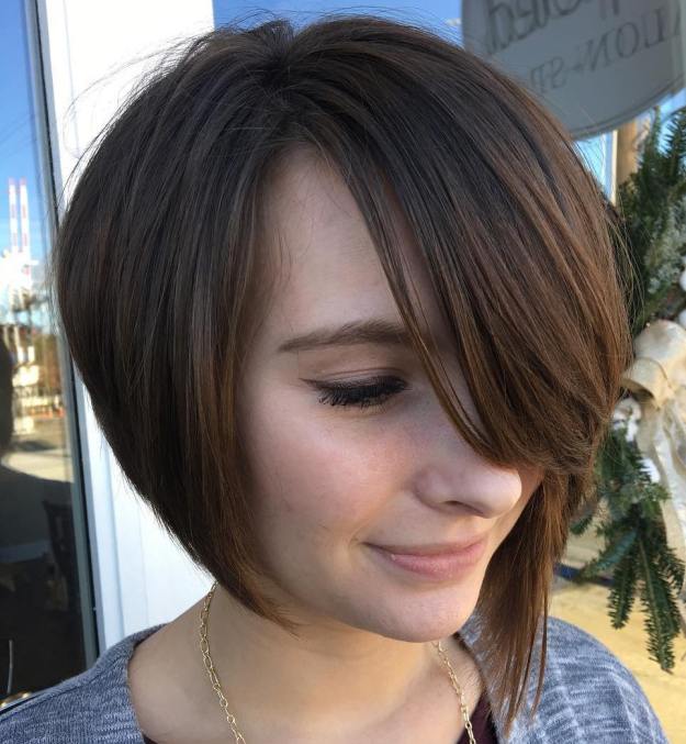 Brown Asymmetrical Bob With Side Bangs