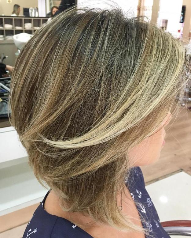 Brown Blonde Angled Layered Bob