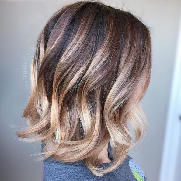 Brown Bob With Chunky Strawberry Blonde Highlights