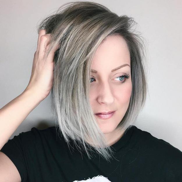 Brown Bob With Silver Blonde Balayage