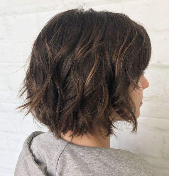 Brown Bob With Waves And Highlights