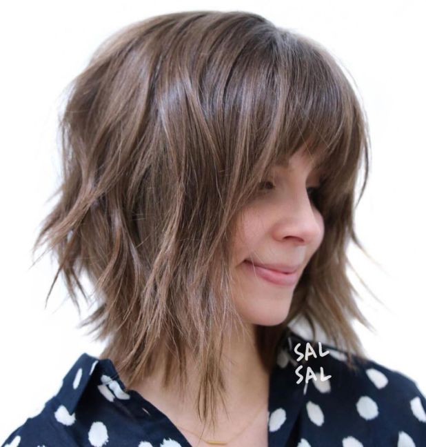 Brown Choppy Angled Bob