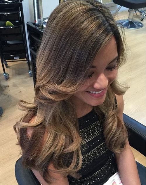 brown hair with golden blonde balayage