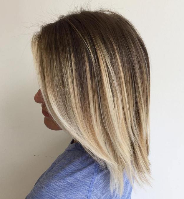 Brown Lob With Blonde Balayage