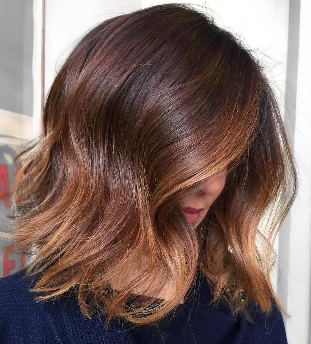 Brown Lob With Caramel Balayage