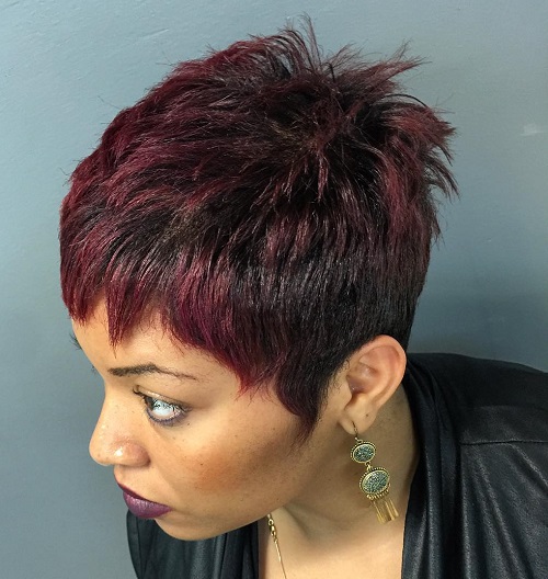 Brown Pixie With Burgundy Balayage