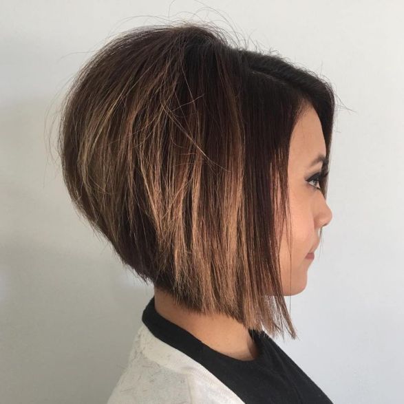 Brown Stacked Bob With Caramel Balayage