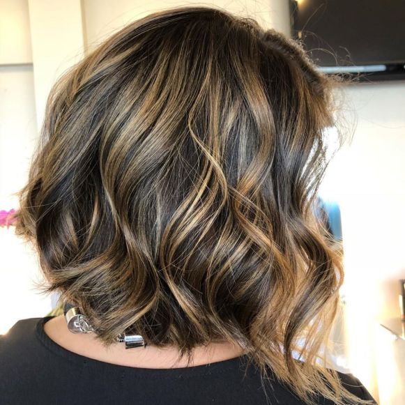 Brunette Bob With Golden Blonde Highlights