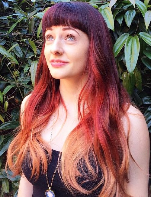 23 Thrilling Ideas for Red Ombre Hair burgundy ombre hair with bangs