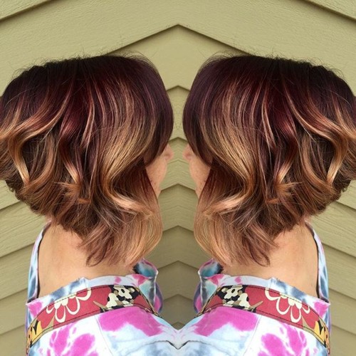Caramel and Burgundy Balayage Highlights
