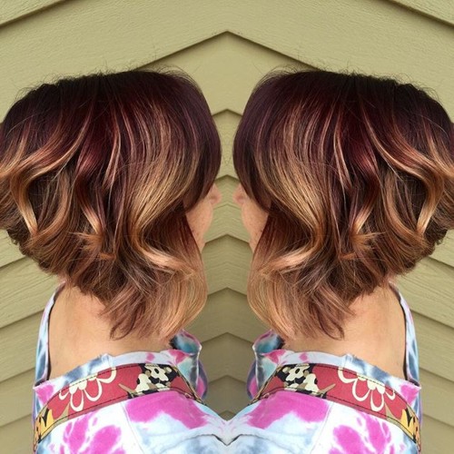 Caramel and Burgundy Balayage Highlights