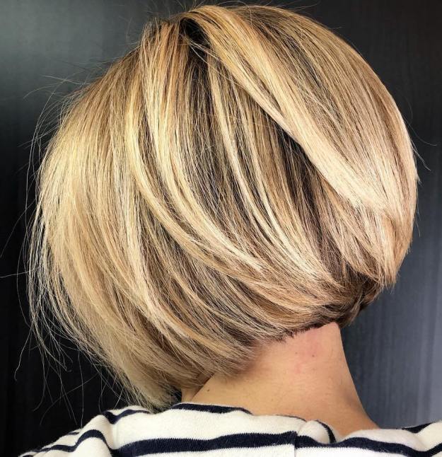 Caramel Blonde Layered Bob for Thick Hair