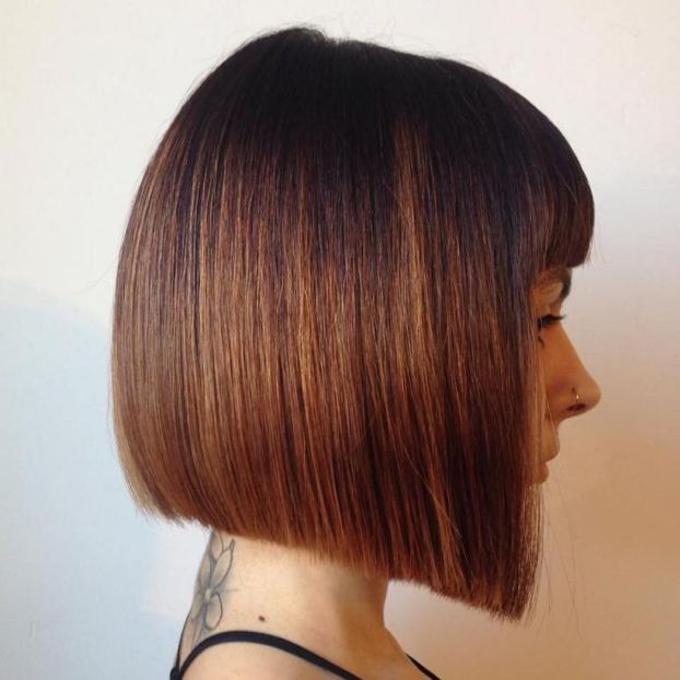 Caramel Brown Blunt Balayage Bob